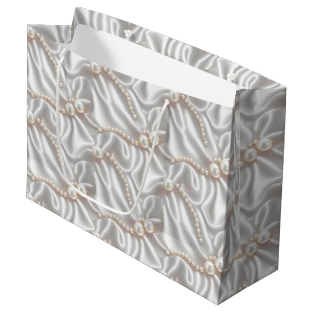 Grand Sac Cadeau Perles et satin (Devant Angle)