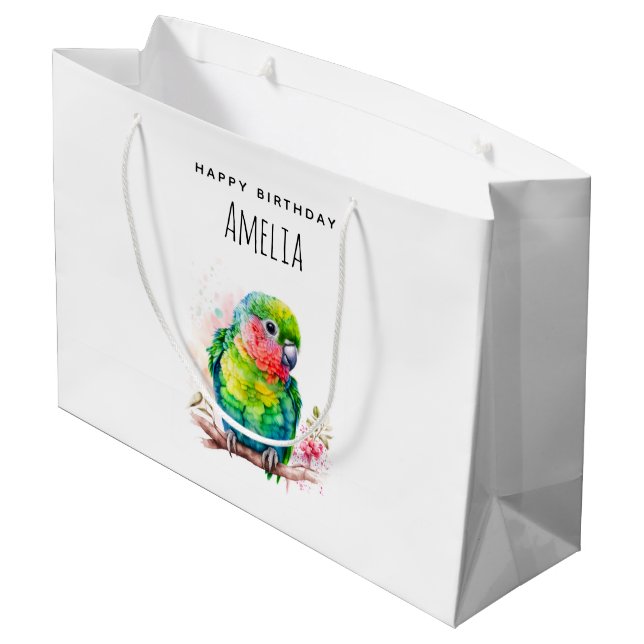 Grand Sac Cadeau Perroquet vert - Bébé mignon Anniversaire (Dos Angle)