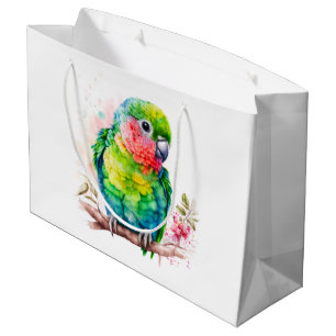 Grand Sac Cadeau Perroquet vert - Bébé mignon Anniversaire