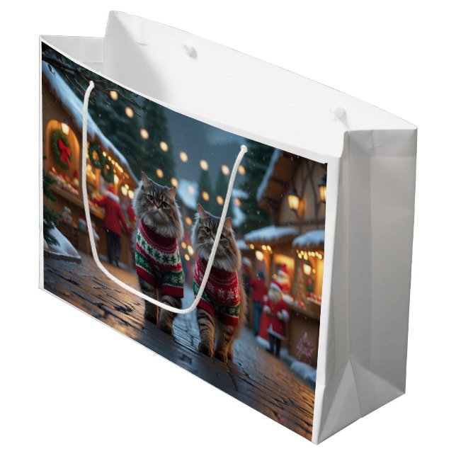 Grand Sac Cadeau Persian Cats Christmas Snow Holiday (Devant Angle)