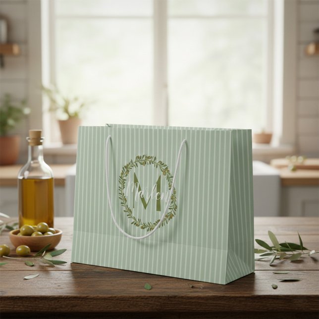 Grand Sac Cadeau Personalized Olive Wreath Monogram  (Créateur téléchargé)