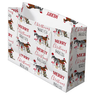 Grand Sac Cadeau Personnalisé Animaux de Noël amusants Chapeaux de