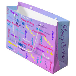Grand Sac Cadeau Personnalisé NOM Joyeux Anniversaire Pastel de fil