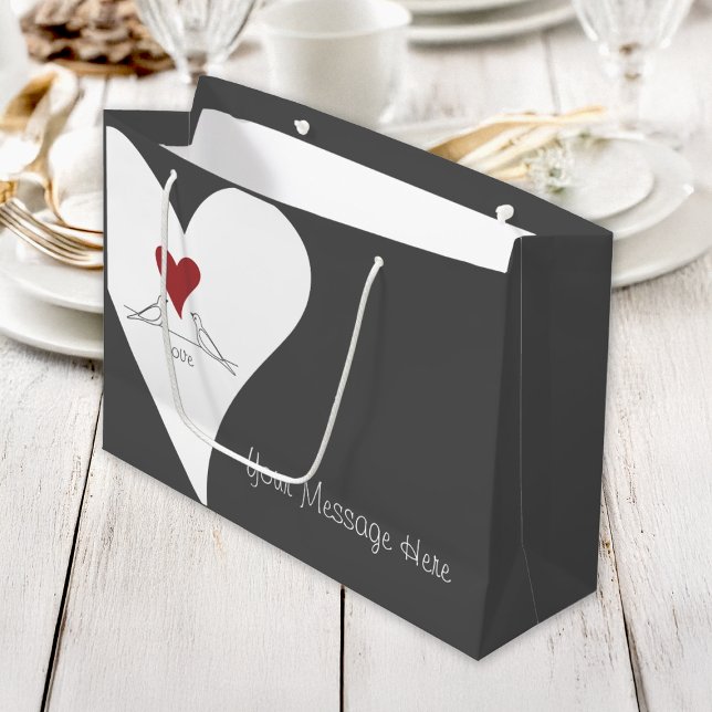 Grand Sac Cadeau Personnalisé Simple moderne Inséparables Red Heart (Créateur téléchargé)