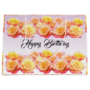 Grand Sac Cadeau Personnalisez Joyeux Anniversaire Roses Esprit Lib