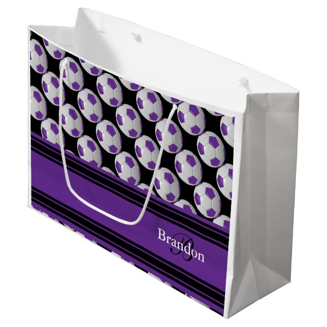 Grand Sac Cadeau Personnalisez les ballons de football pourpres (Devant Angle)