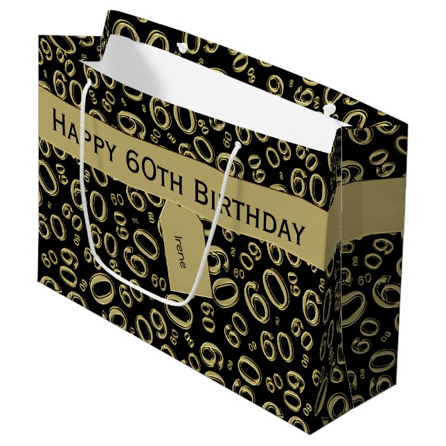 Grand Sac Cadeau Personnalisez : soixantième Or (Devant Angle)