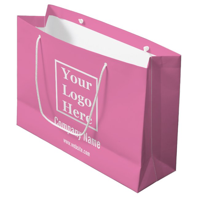 Grand Sac Cadeau Personnalisez votre logo ici en rose (Devant Angle)