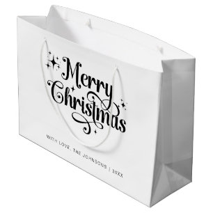 Grand Sac Cadeau Petit Noël Retro Chic noir & blanc Joyeux