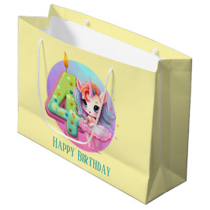 Grand Sac Cadeau Petite fille fille unicorn 4e anniversaire