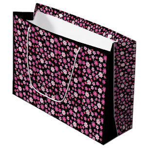 Grand Sac Cadeau Petites fleurs roses Motif C10 Black BG