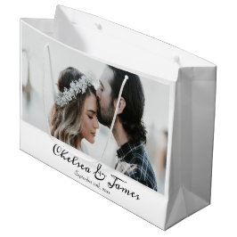 Grand Sac Cadeau Photo blanche Élégante calligraphie Nom Anniversai