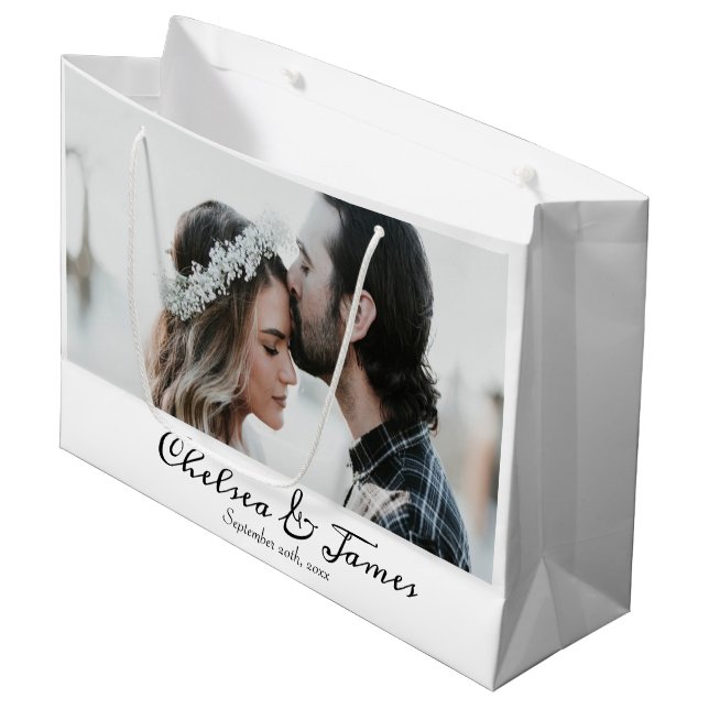 Grand Sac Cadeau Photo blanche Élégante calligraphie Nom Anniversai (Devant Angle)