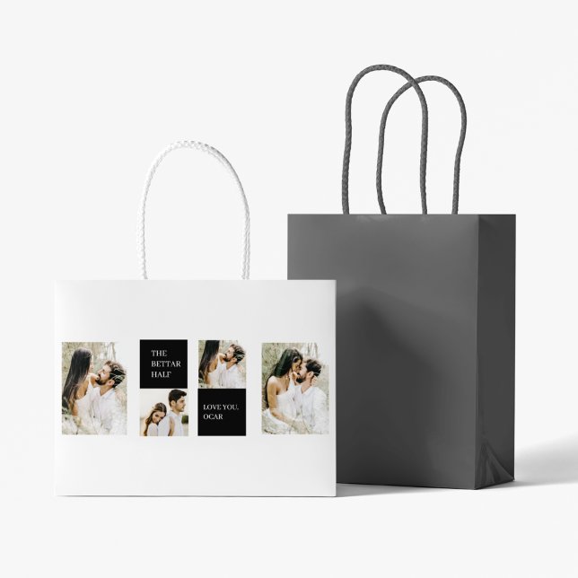Grand Sac Cadeau Photo Collage Couple | Cadeau Valentine (Créateur téléchargé)