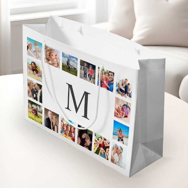 Grand Sac Cadeau Photo Custom Family Collage Personnalité de White (Créateur téléchargé)