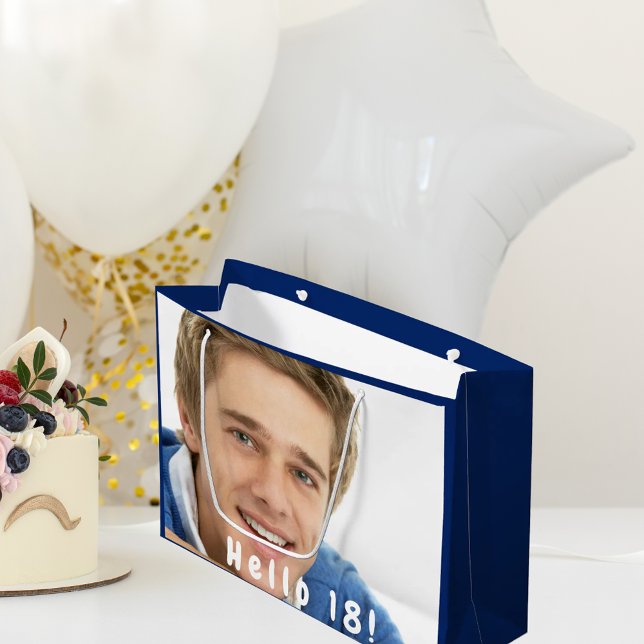 Grand Sac Cadeau Photo d'anniversaire bleu garçon hommes (Créateur téléchargé)