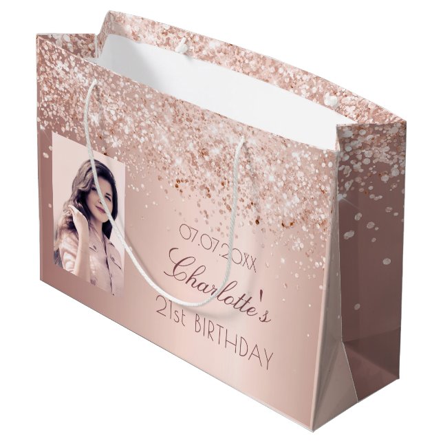 Grand Sac Cadeau Photo d'or rose (Dos Angle)