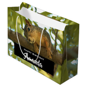 Grand Sac Cadeau Photo nature d'écureuil mignonne et curieuse - Ann