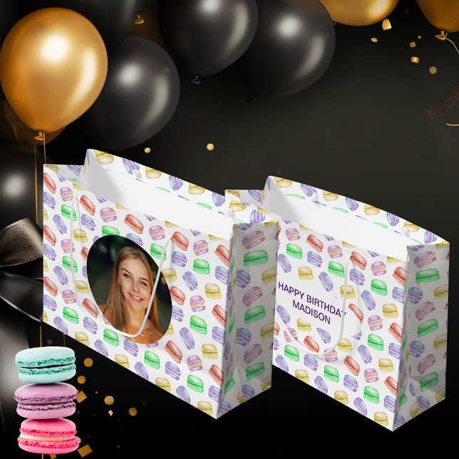 Grand Sac Cadeau Photo personnalisée Anniversaire Motif Cookies Mac (Custom Photo Birthday Pattern Cookies Macarons Large Gift Bag)
