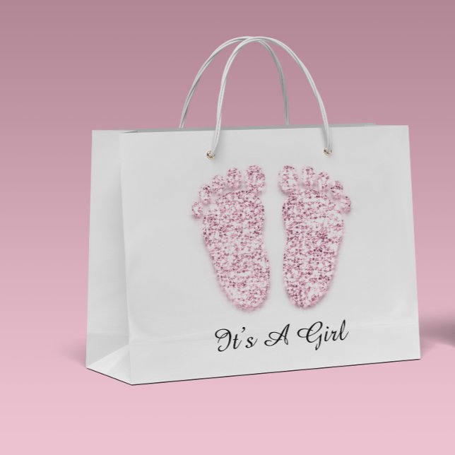 Grand Sac Cadeau Pieds baby showers C’est une fille rose blanche (Créateur téléchargé)