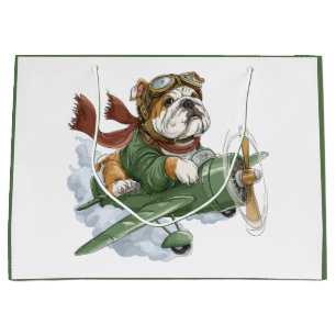Grand Sac Cadeau Pilote de l'Airplane Bouledogue Anglais