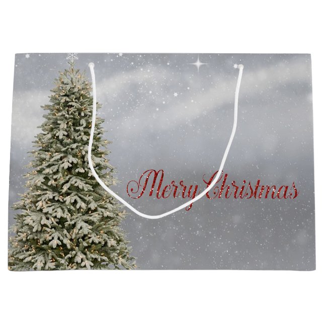Grand Sac Cadeau Pin de Noël, Joyeux Noël (Devant)