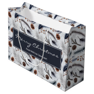 Grand Sac Cadeau Pine Cones & Pine Needles Aquarelles Motif