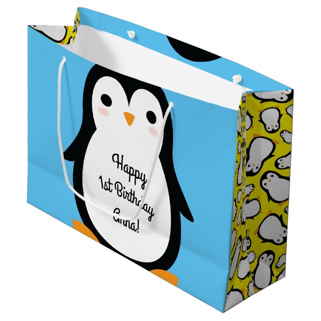Grand Sac Cadeau Pingin mignon Hiver 1er Anniversaire Cadeau (Devant Angle)