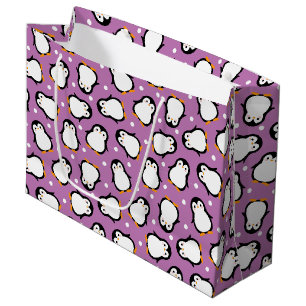 Grand Sac Cadeau Pingouin mignon motif violet motif