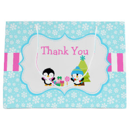 Grand Sac Cadeau Pingouins mignons d'hiver