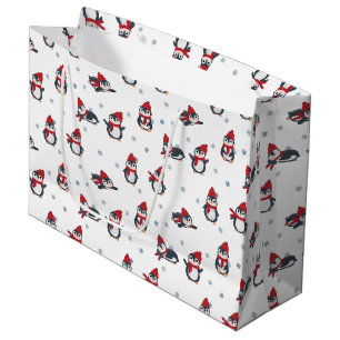 Grand Sac Cadeau Pingouins mignons Oiseaux d'hiver Animaux de l'Arc