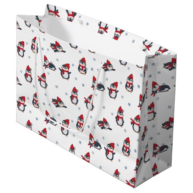 Grand Sac Cadeau Pingouins mignons Oiseaux d'hiver Animaux de l'Arc (Devant Angle)
