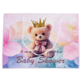 Grand Sac Cadeau Pink Bear Gold Crown It's a Girl