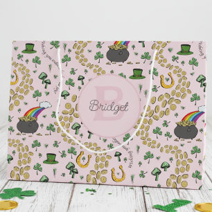 Grand Sac Cadeau Pink Cute n'Curvy Shamrocks Nom du bébé St patrick