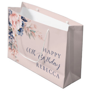 Grand Sac Cadeau Pink Floral Élégant Script 60e anniversaire n'impo