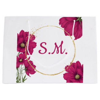 Grand Sac Cadeau Pink Floral Gold Circle Gift Bag
