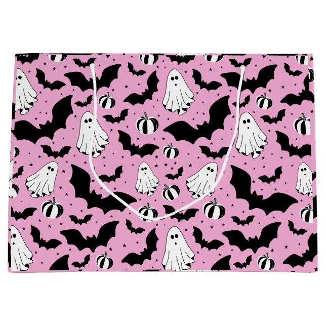 Grand Sac Cadeau Pink ghosts, bats and pumpkins (Devant)