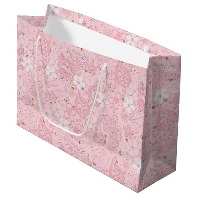 Grand Sac Cadeau Pink paper flowers (Devant Angle)