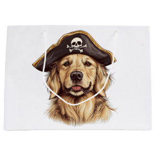 Grand Sac Cadeau Pirate Golden Retriever Chien Crâne