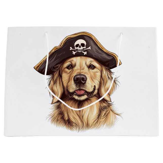 Grand Sac Cadeau Pirate Golden Retriever Chien Crâne (Devant)