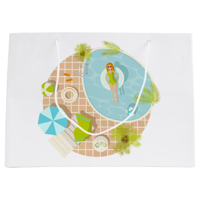 Grand Sac Cadeau Piscine fille en bikini plage d'été (Devant)