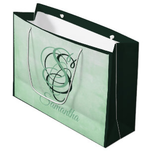Grand Sac Cadeau Pistachio vert foncé élégant rustique Personnalisé