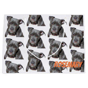 Grand Sac Cadeau Pitbull noir Editable