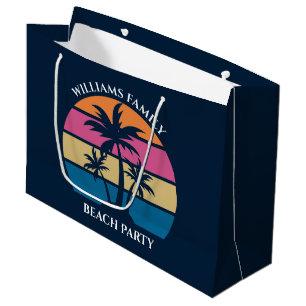 Grand Sac Cadeau Plage cool Personnalisée Fête Palmier Bleu