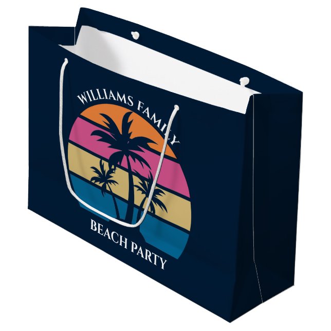 Grand Sac Cadeau Plage cool Personnalisée Fête Palmier Bleu (Devant Angle)