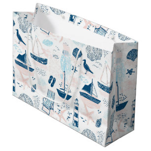 Grand Sac Cadeau Plage nautique été bleu rose côtier (1)