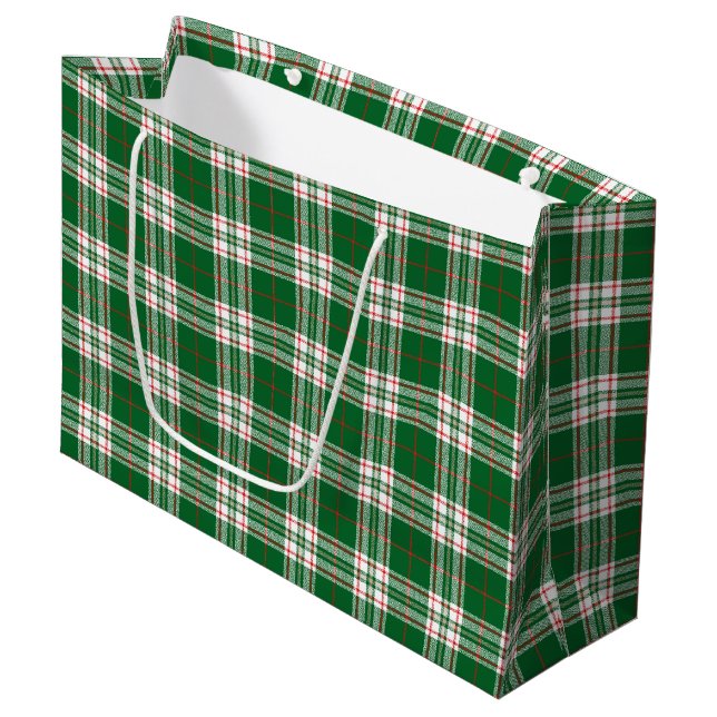 Grand Sac Cadeau Plaid vert (Devant Angle)