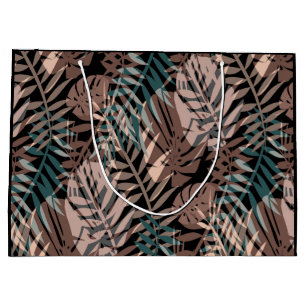 Grand Sac Cadeau Plantes tropicaux, jungle, tropiques, beige, feuil