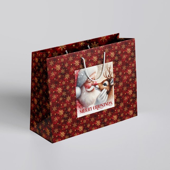 Grand Sac Cadeau Playful Santa and Rudolph Classic Christmas Bag (Playful Santa and Rudolph Classic Christmas Bag)