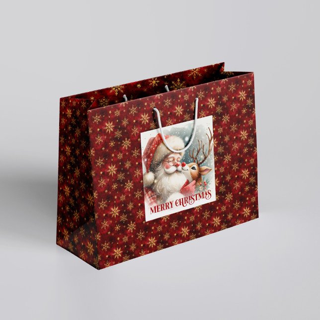 Grand Sac Cadeau Playful Santa and Rudolph Winter Christmas Bag (Playful Santa and Rudolph Winter Christmas Bag)